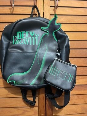Wicked Black & Green 'Defy Gravity' Backpack with Matching Pouch